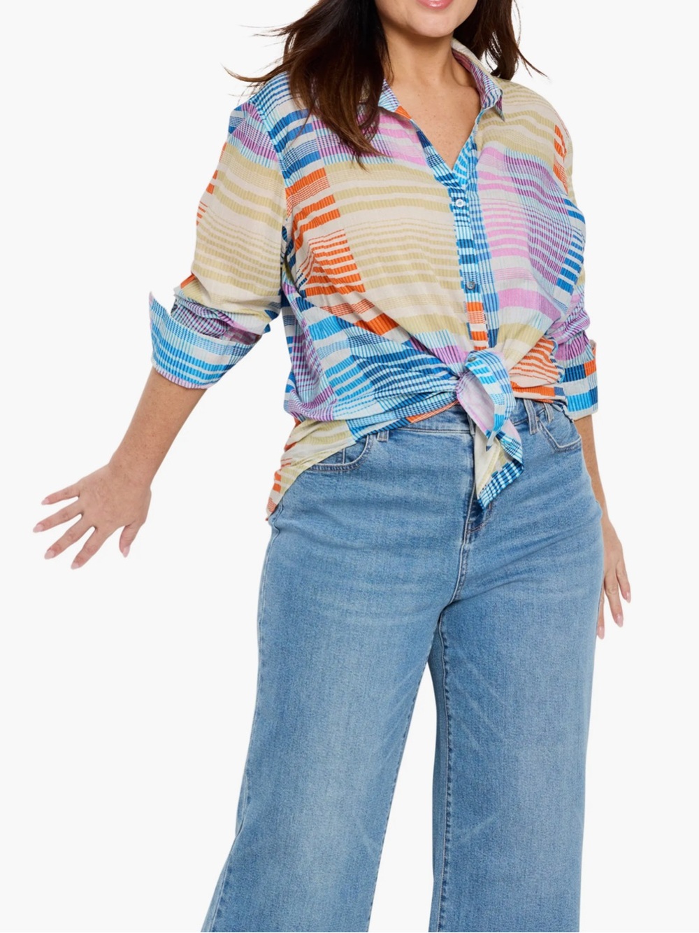 Nic + Zoe sunset Striped cotton boyfriend shirt size 1X